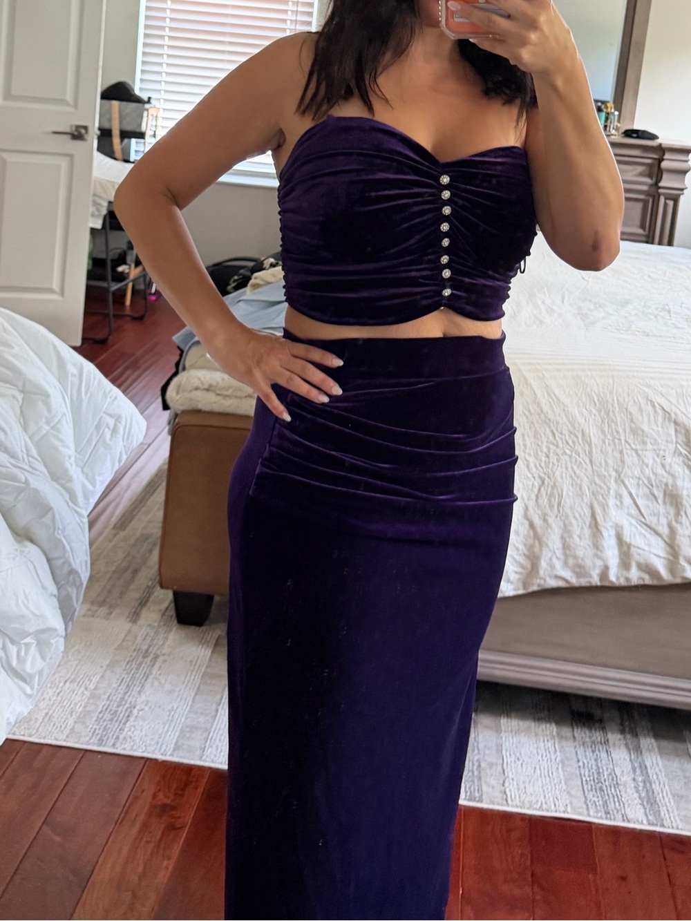 Zara Velvet Midi Pencil Skirt in Deep Purple